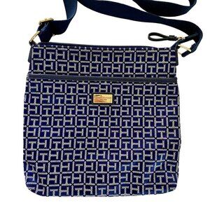 Tommy Hilfiger Blue White Crossbody Bag Geometric Pattern Adjustable Strap NEW